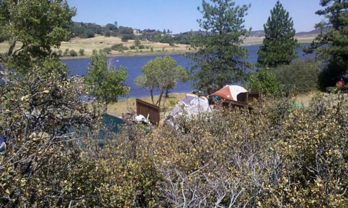 Lake Cuyamaca, calm weather, trees, tent