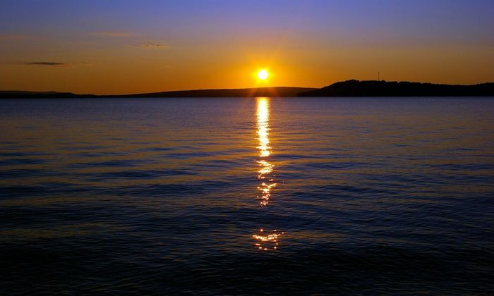 sunset, lake