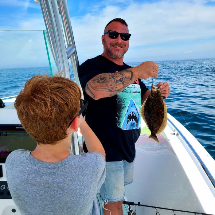 man and kid, fish, boat, water, sea