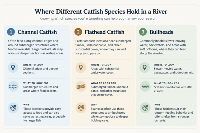where to find different catfish in rivers