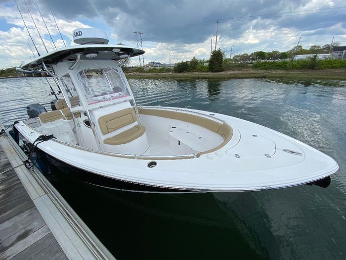 black and white colored charter boat