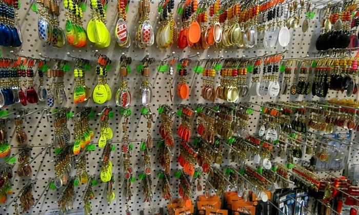 selection of spoon bait in a shop