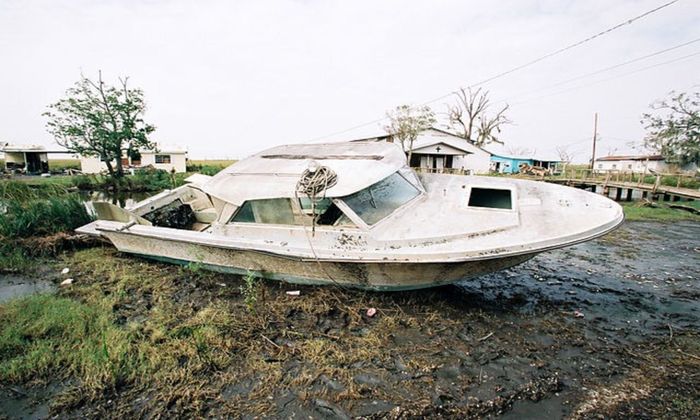 boat was damaged due  to tidal surge of hurricane Lili