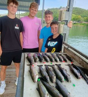Branson MO rainbow trout fishing success on the dock!