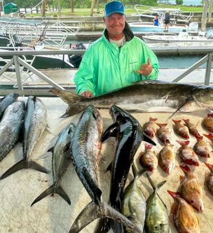 Outstanding mixed bag with cobia, king mackerel, and lane snapper!