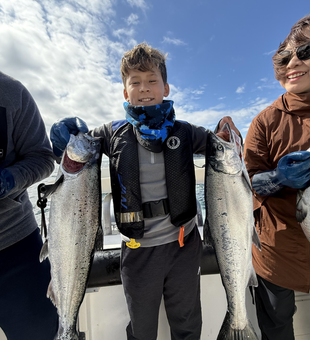 Huge Coho Salmon caught jigging in partly cloudy Campbell River!