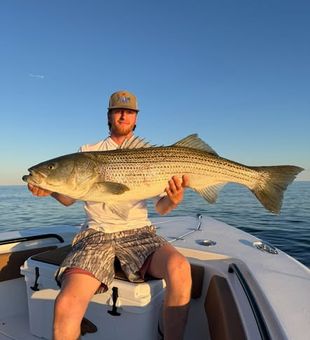 Chasing giants off the coast of Wells, Maine, and this striped bass did not disappoint.