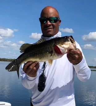 Hooked the prize Bass on a sunny Florida lake.