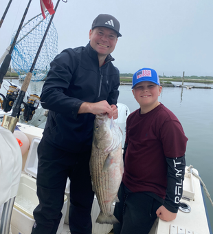 Beautiful Barnegat Light striped bass makes the trip worthwhile!