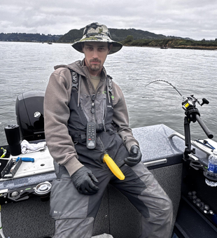Trolling the waters of Winchester Bay with heavy tackle.