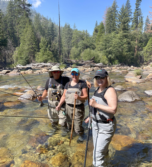 Great day of fly fishing in the mountains with partly cloudy skies.