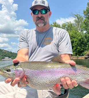 Massive rainbow trout under bluebird skies!