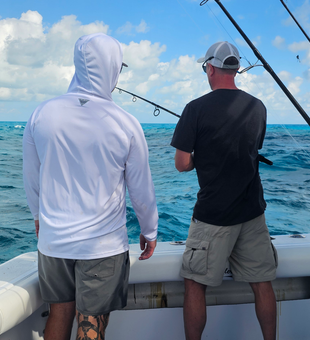 Fishing the waters off Islamorada under cloudy skies.