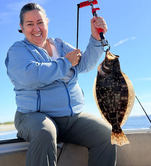 Nice Southern flounder using deep sea jigging and light tackle!