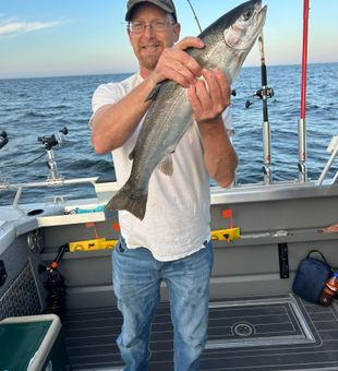 Shiny Lake Erie Steelhead caught at sunset!