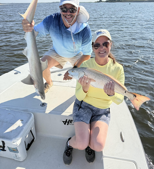 Double trouble: Redfish and Sharpnose Shark hooked in Cedar Point!