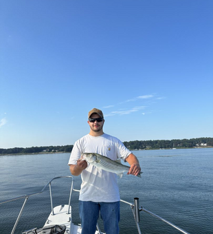 Great Striped Bass catch on a calm morning.