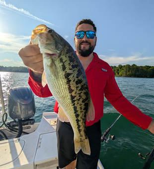 Huge 29-inch Largemouth Bass hooked while jigging!