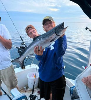 Beautiful Newaygo County Chinook salmon brought to the boat!
