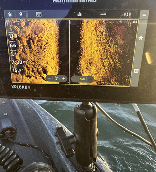 Sonar showing the best underwater structure and fish activity with light tackle setup in clear conditions.
