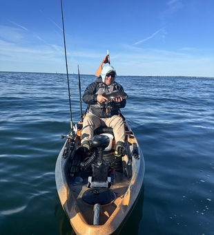 Exciting light tackle kayak fishing off Newport RI - perfect conditions for an adventure!