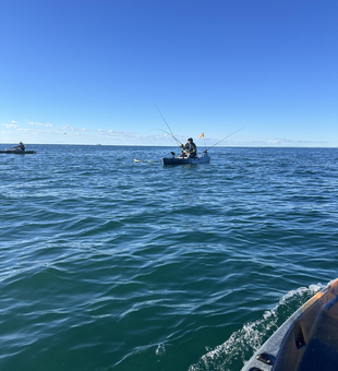 Light tackle adventure on the waters of Newport RI - clear skies make for the best fishing conditions!