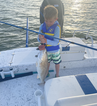 Nice redfish using jigging and light tackle in partly cloudy conditions!
