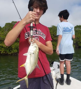 Bright jack crevalle catch inshore fishing scene