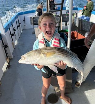 Proud striped bass catch | family fishing Provincetown