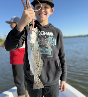 Nice speckled trout on deep sea light tackle. Afternoon cleared up perfectly for fishing!