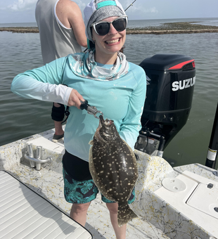 Deep sea bait casting pays off with a Southern Flounder in Port Mansfield!