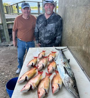 Lane snapper and king mackerel fishing offshore. 