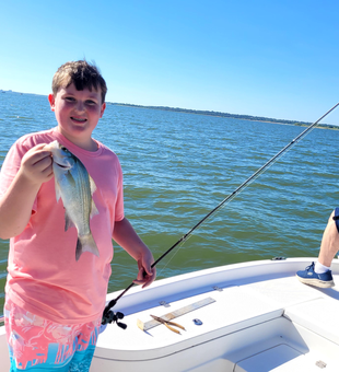 Reeling in a 12-inch White Bass on a clear day!