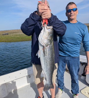 Hooked a huge striped bass with some deep sea action in Atlantic City!