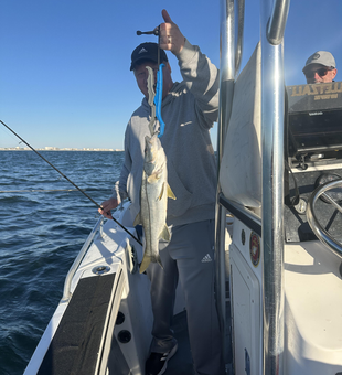 Nice snook caught using deep sea trolling with heavy tackle near Dunlawton Avenue under clear skies!