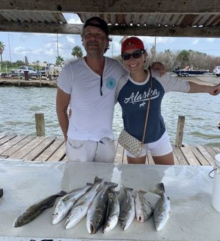 Nice Galveston Bay speckled trout catch.