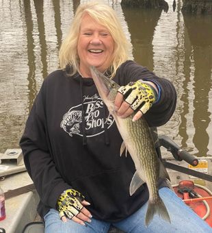 Happy angler with a nice chain pickerel catch!