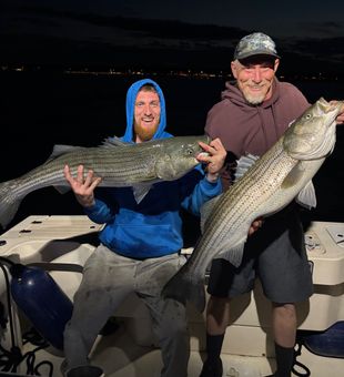 Double striped bass success at Wells Harbor ME!