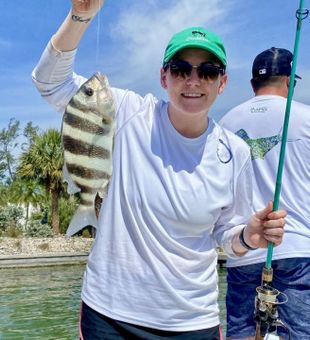 Angler with a Sheepshead catch in Port Charlotte.