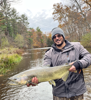 Nice rainbow trout on the fly in these autumn conditions!