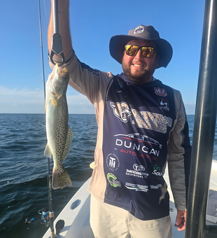 Gulf Coast speckled trout caught using deep sea trolling.
