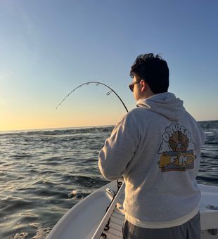 Rod bent and ready in Barnegat Light waters!