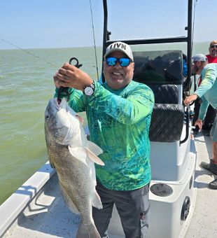 A beautiful Corpus Christi redfish landed while targeting inshore species along the Texas coast.