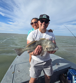 Hooked a feisty Black Drum while casting and jigging my way to a great day of fishing in Port Aransas, TX!
