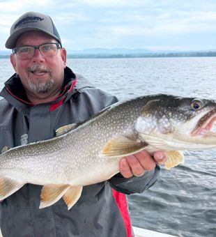 Beautiful Cumberland Head lake trout ready for the net!