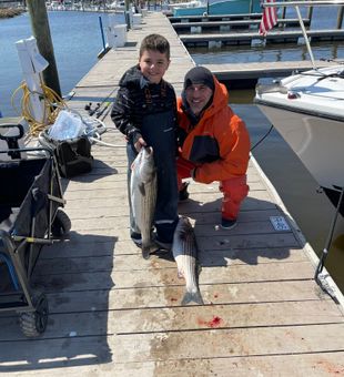 Double striped bass success in Keyport NJ waters!