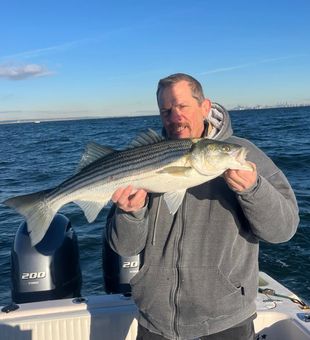 Beautiful Woodbridge Township striped bass makes the day!