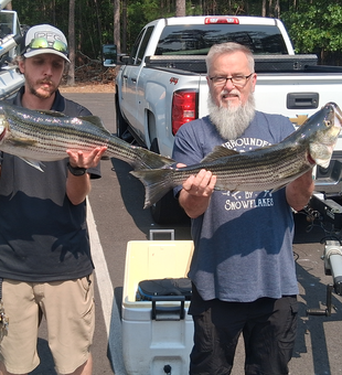Hooked a couple huge striped bass at the lake today!