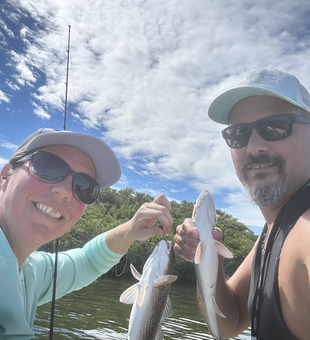 Nice Blue Catfish and Redfish on light tackle jigging in Crystal River!