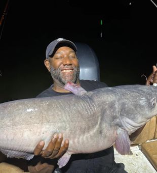Happy angler with a giant Blue Catfish!